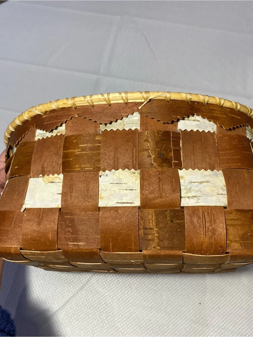 Hand Crafted Brown and Cream Woven Storage Basket